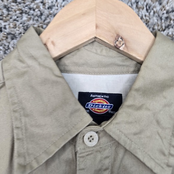 Dickies Shirt Mens Medium Beige Button Up Workwear Embroidered Long Sleeve - Picture 6 of 7